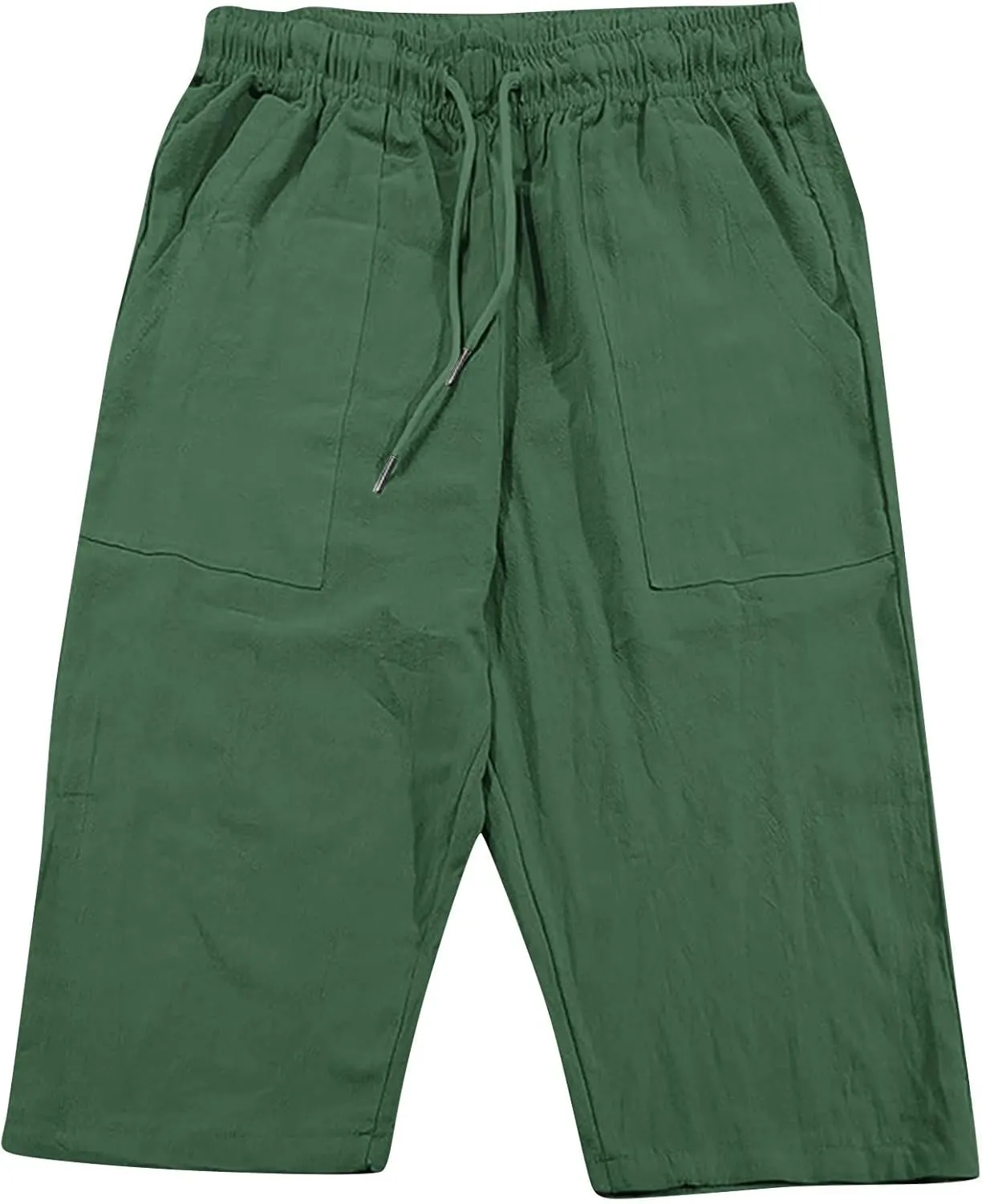Muscularfit Mens Linen Shorts Capri Pants Baggy Drawstring Elastic Waist Beach Summer Cotton Linen Athletic Shorts Pockets