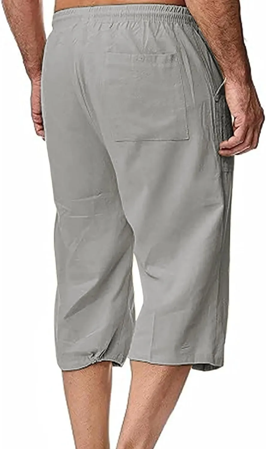 Muscularfit Mens Linen Shorts Capri Pants Baggy Drawstring Elastic Waist Beach Summer Cotton Linen Athletic Shorts Pockets
