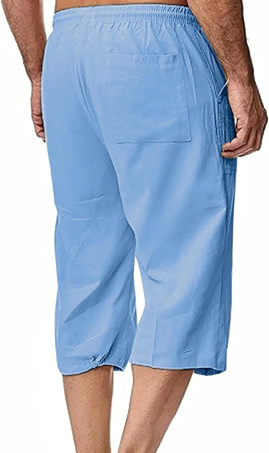 Muscularfit Mens Linen Shorts Capri Pants Baggy Drawstring Elastic Waist Beach Summer Cotton Linen Athletic Shorts Pockets