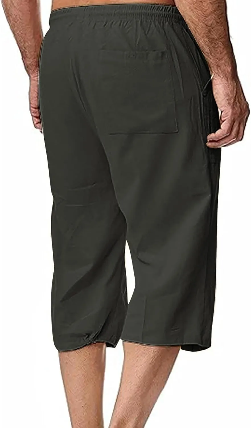 Muscularfit Mens Linen Shorts Capri Pants Baggy Drawstring Elastic Waist Beach Summer Cotton Linen Athletic Shorts Pockets