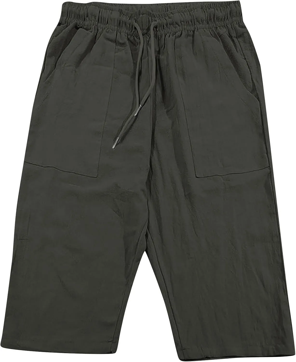 Muscularfit Mens Linen Shorts Capri Pants Baggy Drawstring Elastic Waist Beach Summer Cotton Linen Athletic Shorts Pockets