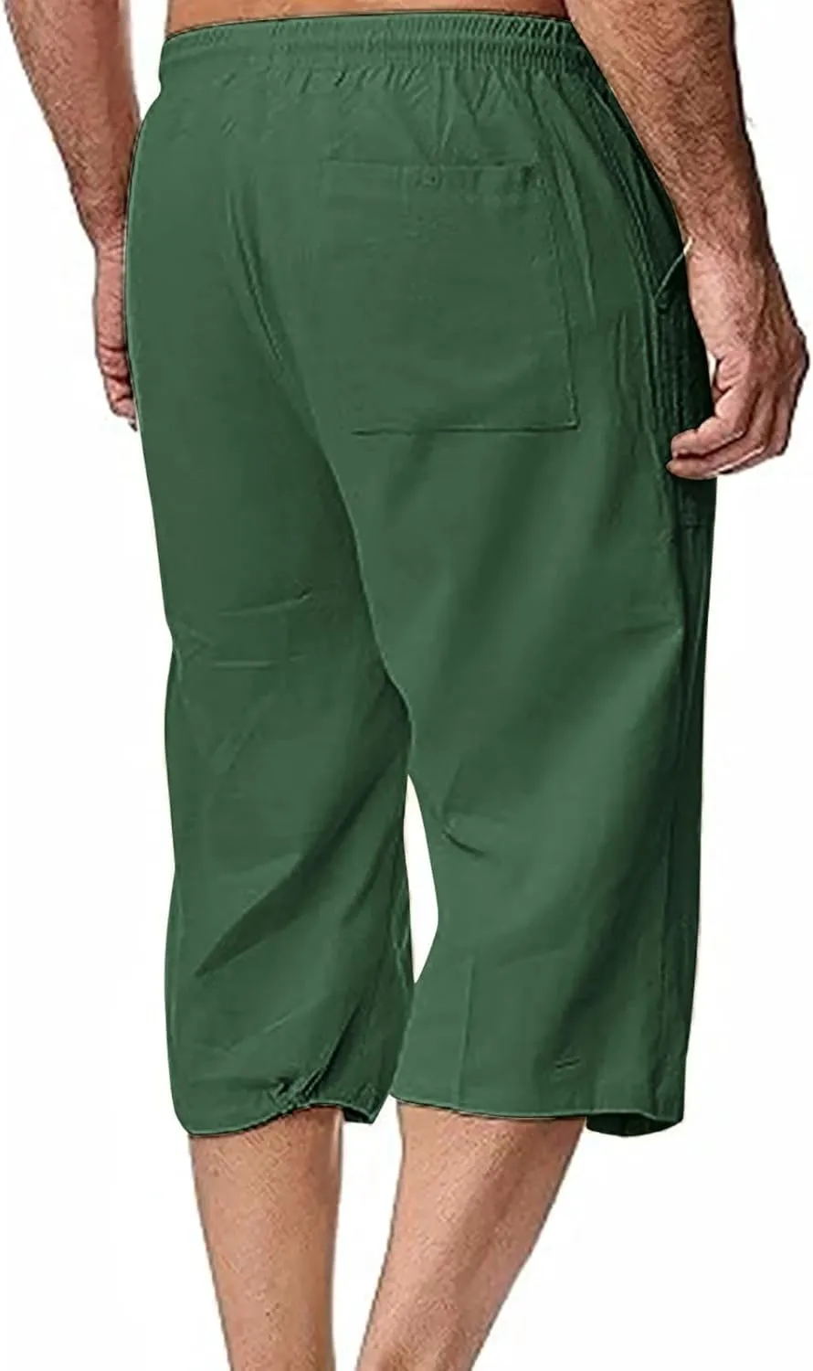Muscularfit Mens Linen Shorts Capri Pants Baggy Drawstring Elastic Waist Beach Summer Cotton Linen Athletic Shorts Pockets