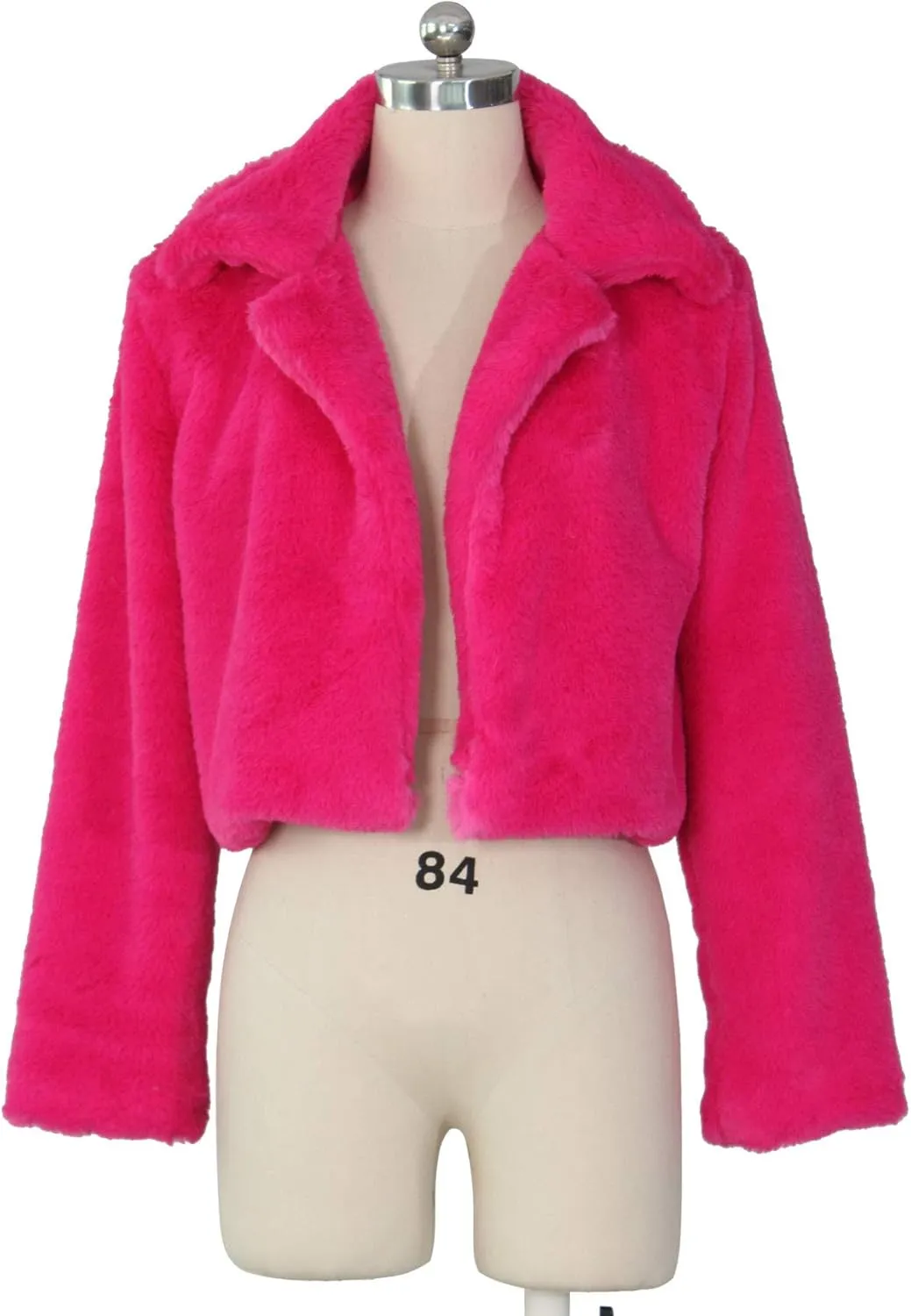 Nihsatin Womens Solid Cropped Long Sleeve Shaggy Jacket Lapel Faux Fur Coat Outwear Warm Winter