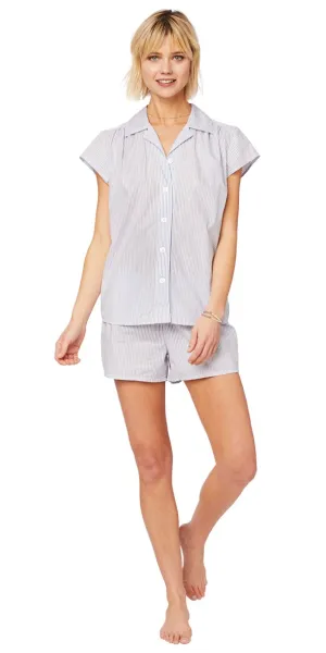 Pajama Short Set - Simple Blue Stripe