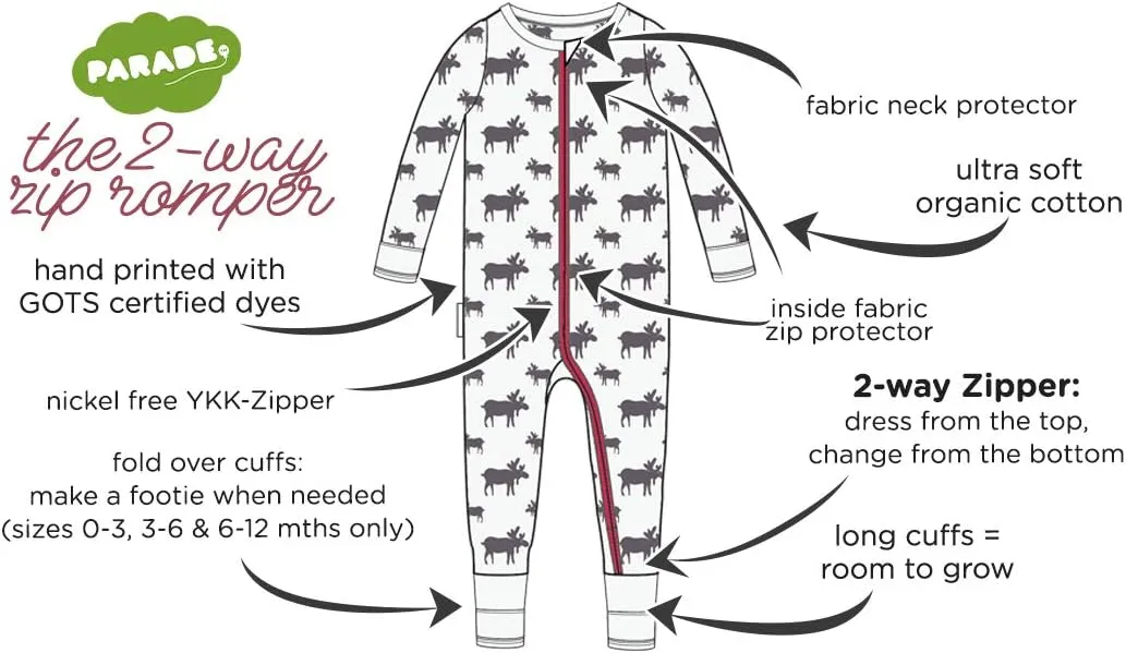 PARADE Organic Snuggle Soft Melange '2-Way' Zipper Romper