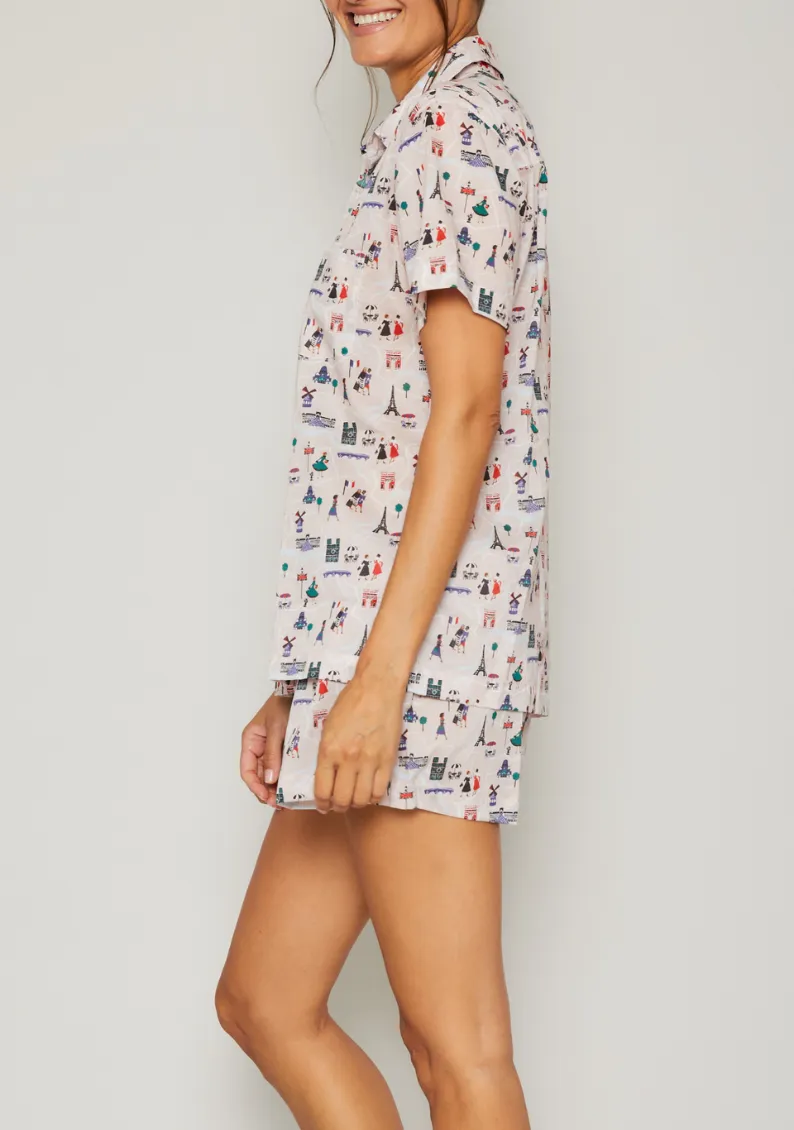 Paris Print Short Set - Pink