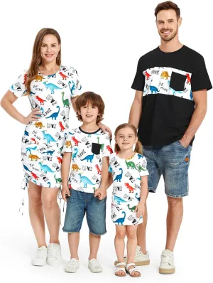 PATPAT Matching Family Outfits Mommy and Me Summer Outfits Short Sleeve Bodycon Dresses and T-Shirts