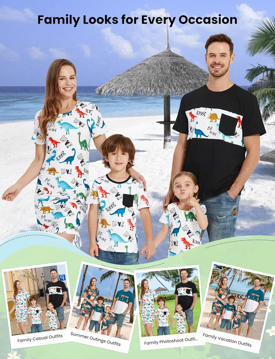 PATPAT Matching Family Outfits Mommy and Me Summer Outfits Short Sleeve Bodycon Dresses and T-Shirts