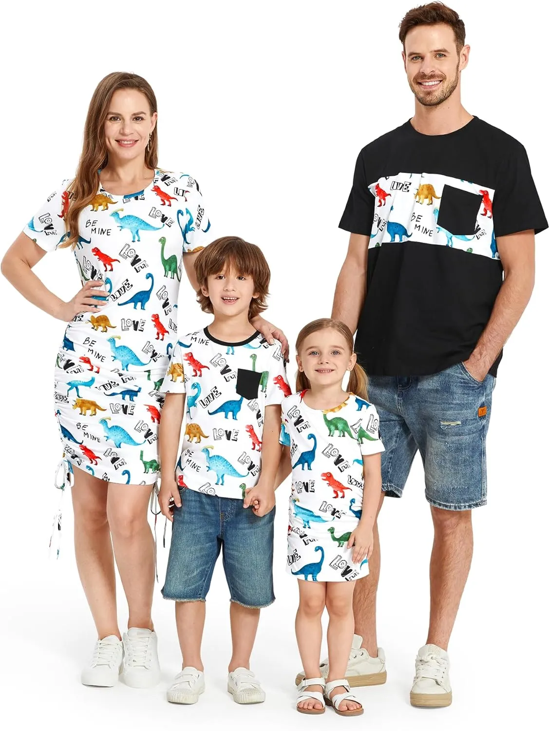 PATPAT Matching Family Outfits Mommy and Me Summer Outfits Short Sleeve Bodycon Dresses and T-Shirts