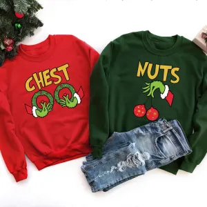 Personalized Handmade Chest Nuts Custom Matching Christmas Funny Couple Sweatshirts, Family Christmas Sweater, Matching Personalized, Christmas Couple Hoodie, Couples Christmas Pajamas