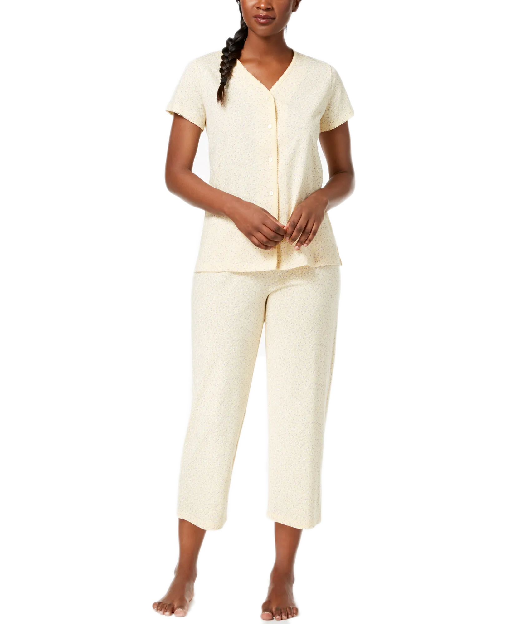 Picot-Trim Soft Cotton Pajama Set