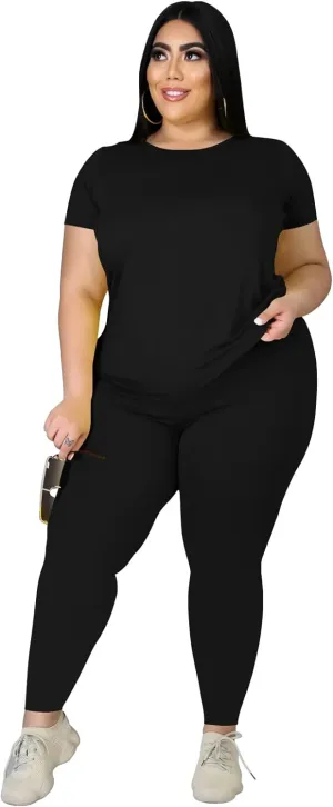 Plus Size Two Piece Outfits For Women Summer Sweatsuits Jogger Sets Casual Print Shorts Tracksuit Sets