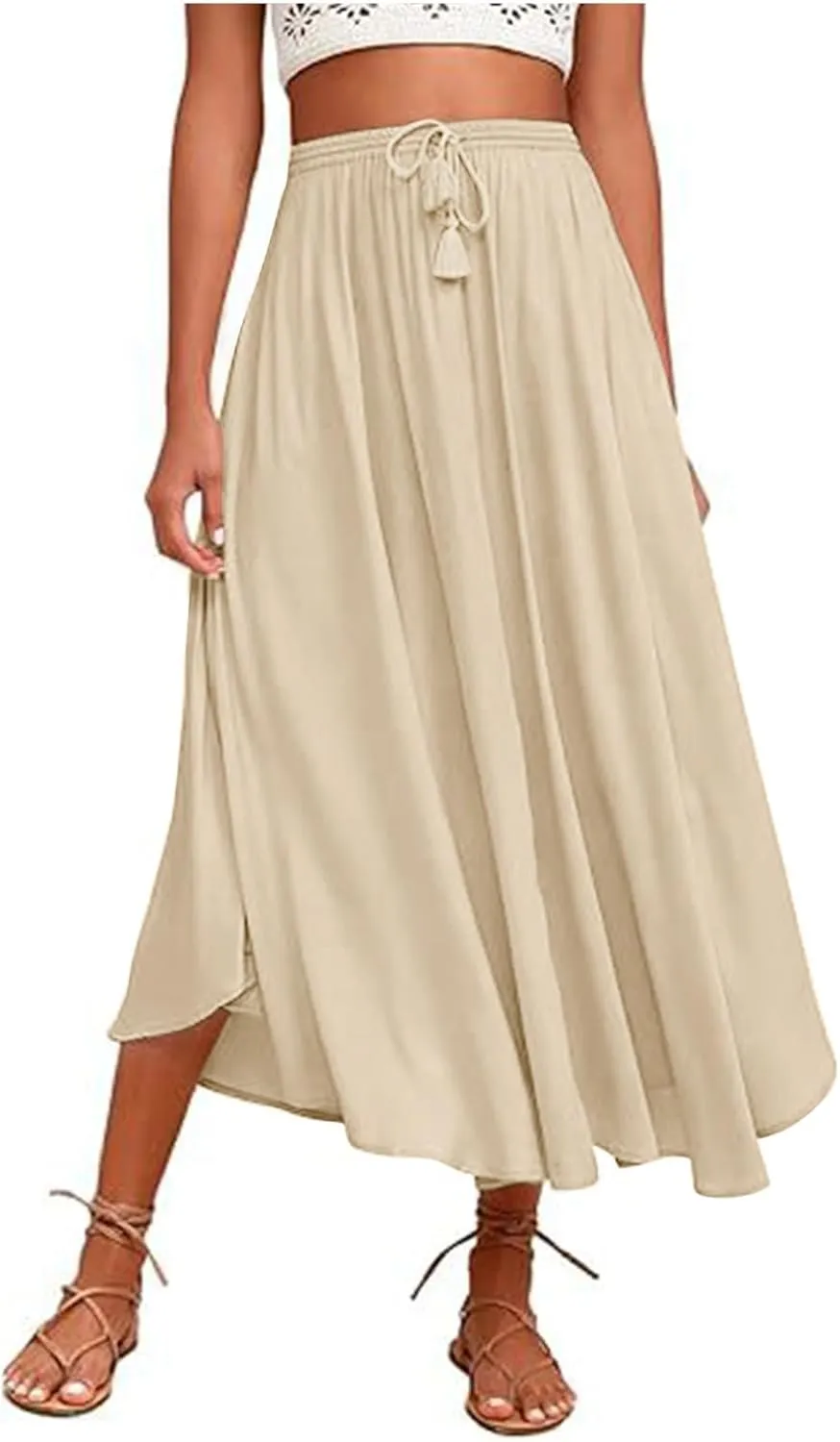 PTOLOCIF Maxi Skirts for Women High Waitsed Long Skirts Flowy Summer Skirt a Line Elastic Beach Party Dress Trendy Outfits