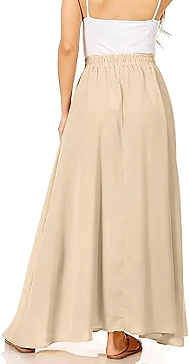 PTOLOCIF Maxi Skirts for Women High Waitsed Long Skirts Flowy Summer Skirt a Line Elastic Beach Party Dress Trendy Outfits