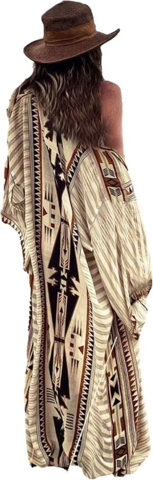 RanRui Beach cover up over sized kimonos Women's geometry Print Rayon kimonos with belt for summer
