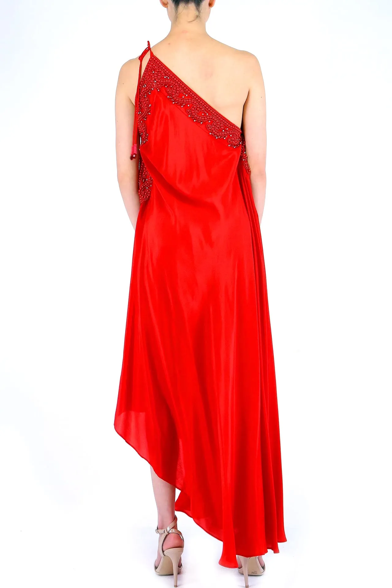 Red Embellished Flowy Maxi Dress