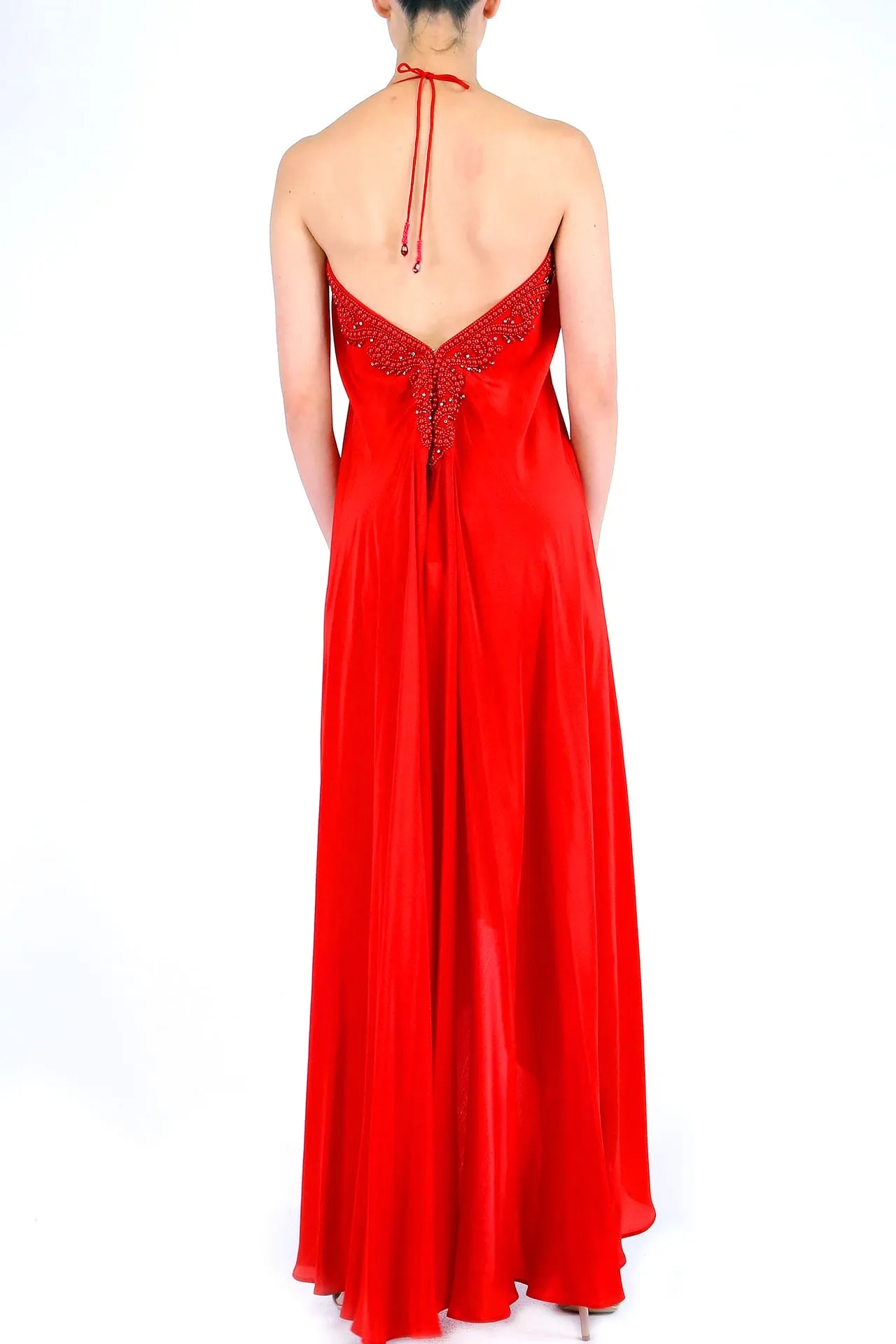 Red Embellished Flowy Maxi Dress