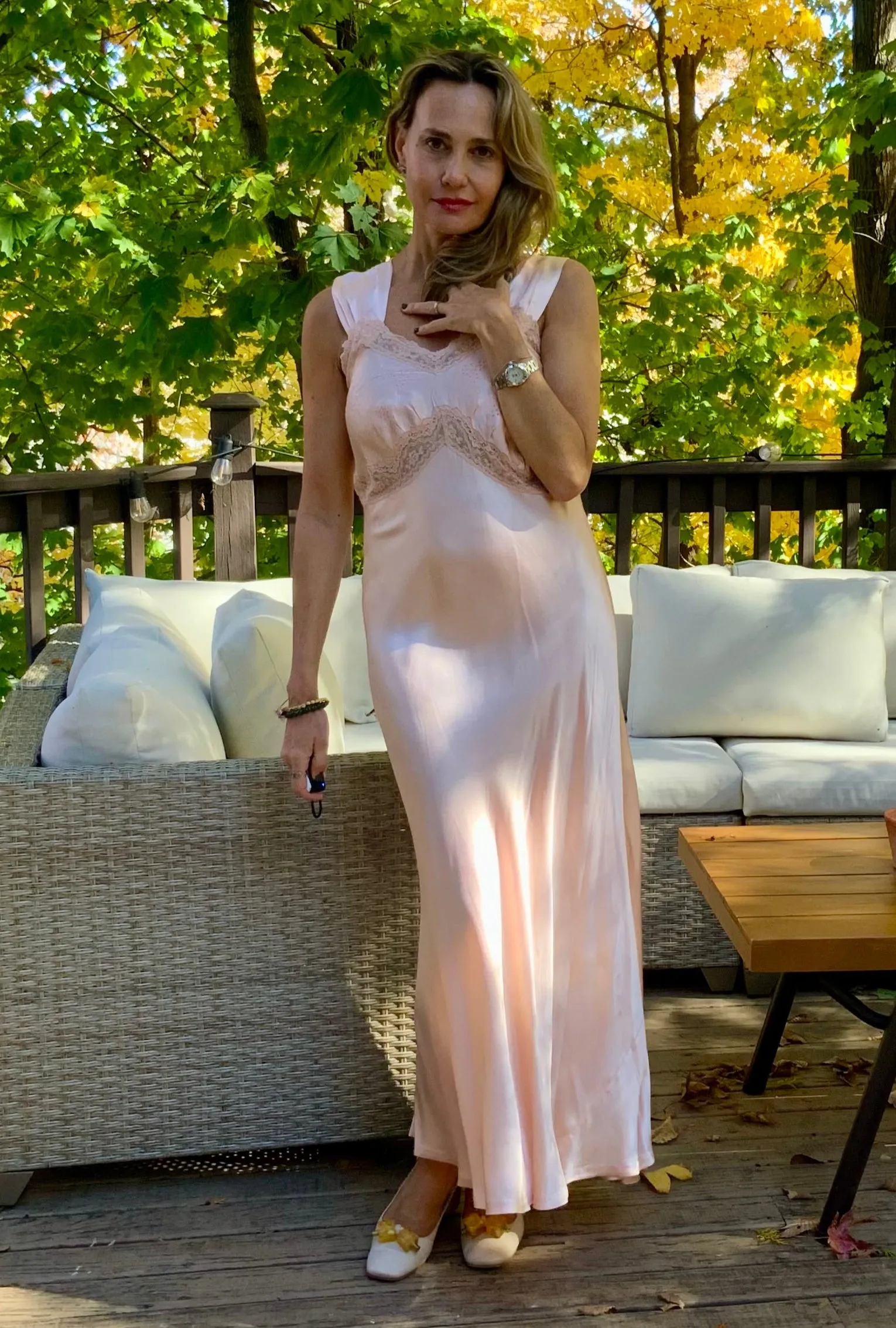 Satin Bridal Nightgown - 50s - M/L