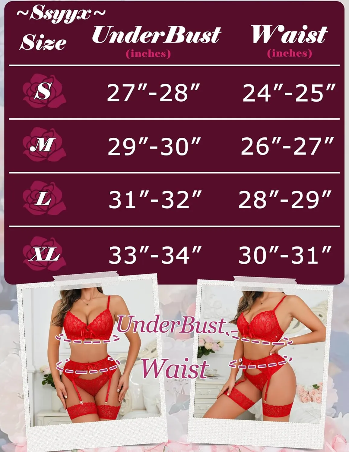 Sexy Lingerie for Women,3 Piece Lace Lingerie Set Bra and Panty Sets with Garter Belt Babydoll Teddy