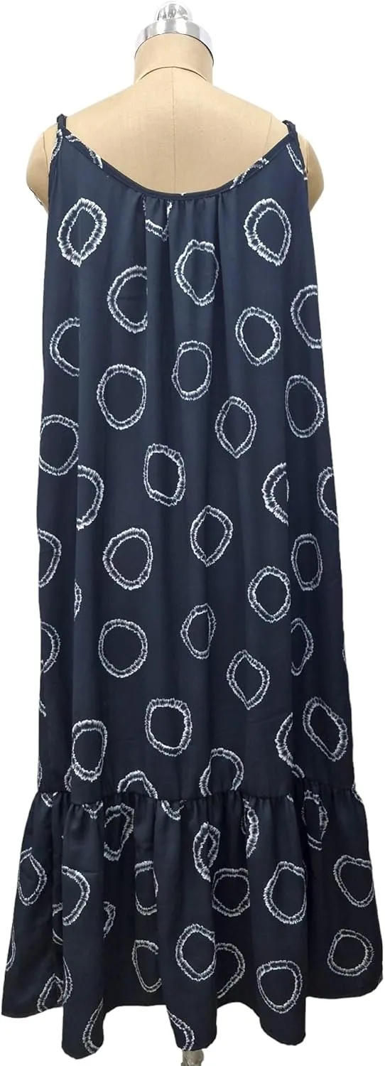 SheKaf Women Summer Casual Loose Sleeveless Spaghetti Strap Beach Maxi Long Dress with Pockets