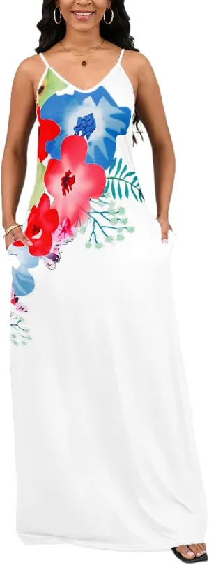 SheKiss 2025 Women's Casual Summer Floral Long Maxi Dresses Floor Length Sleeveless Plus Size Sundresses