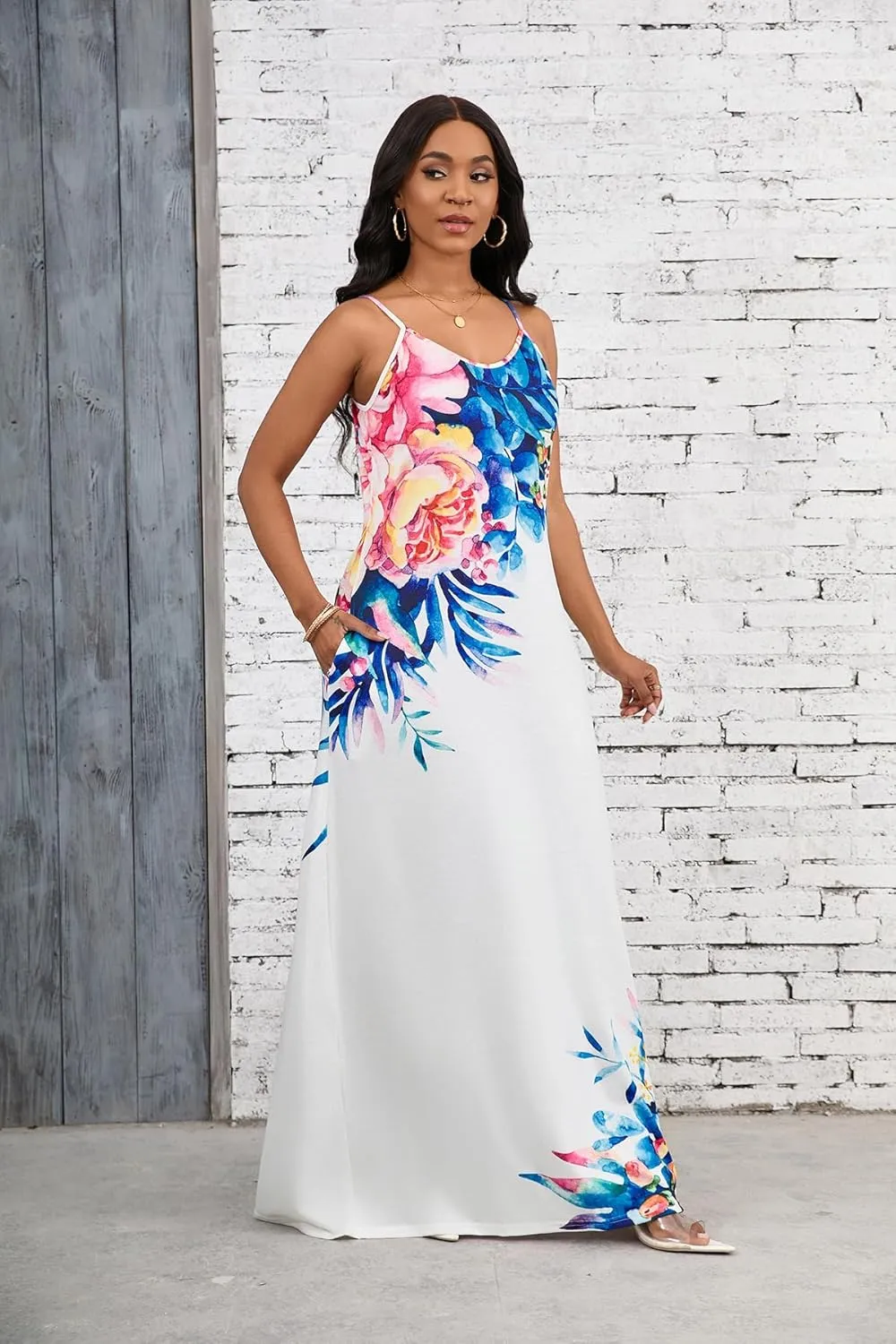 SheKiss 2025 Women's Casual Summer Floral Long Maxi Dresses Floor Length Sleeveless Plus Size Sundresses