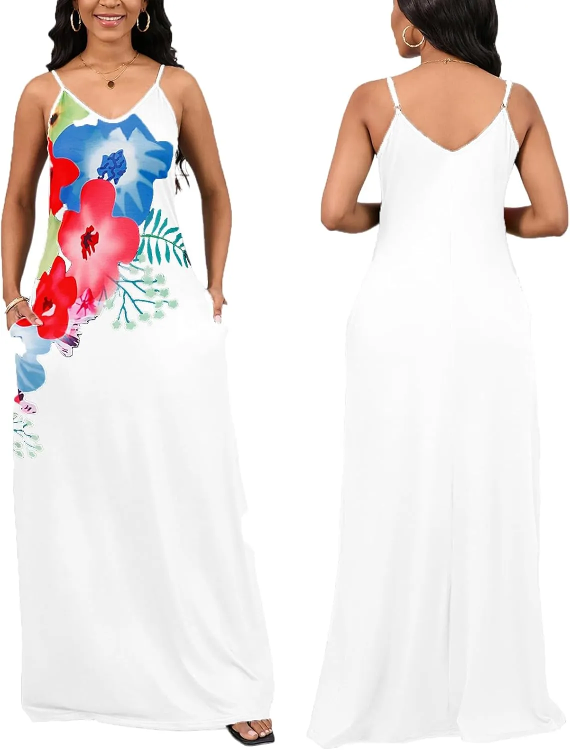 SheKiss 2025 Women's Casual Summer Floral Long Maxi Dresses Floor Length Sleeveless Plus Size Sundresses