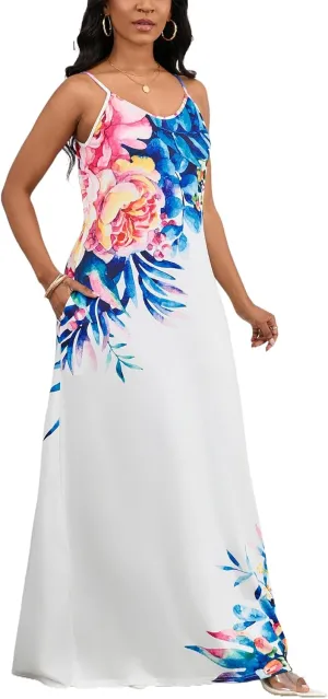 SheKiss 2025 Women's Casual Summer Floral Long Maxi Dresses Floor Length Sleeveless Plus Size Sundresses