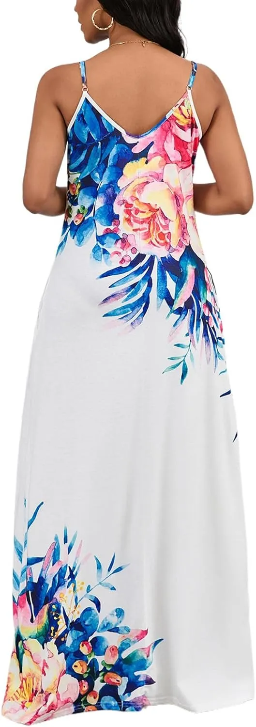 SheKiss 2025 Women's Casual Summer Floral Long Maxi Dresses Floor Length Sleeveless Plus Size Sundresses