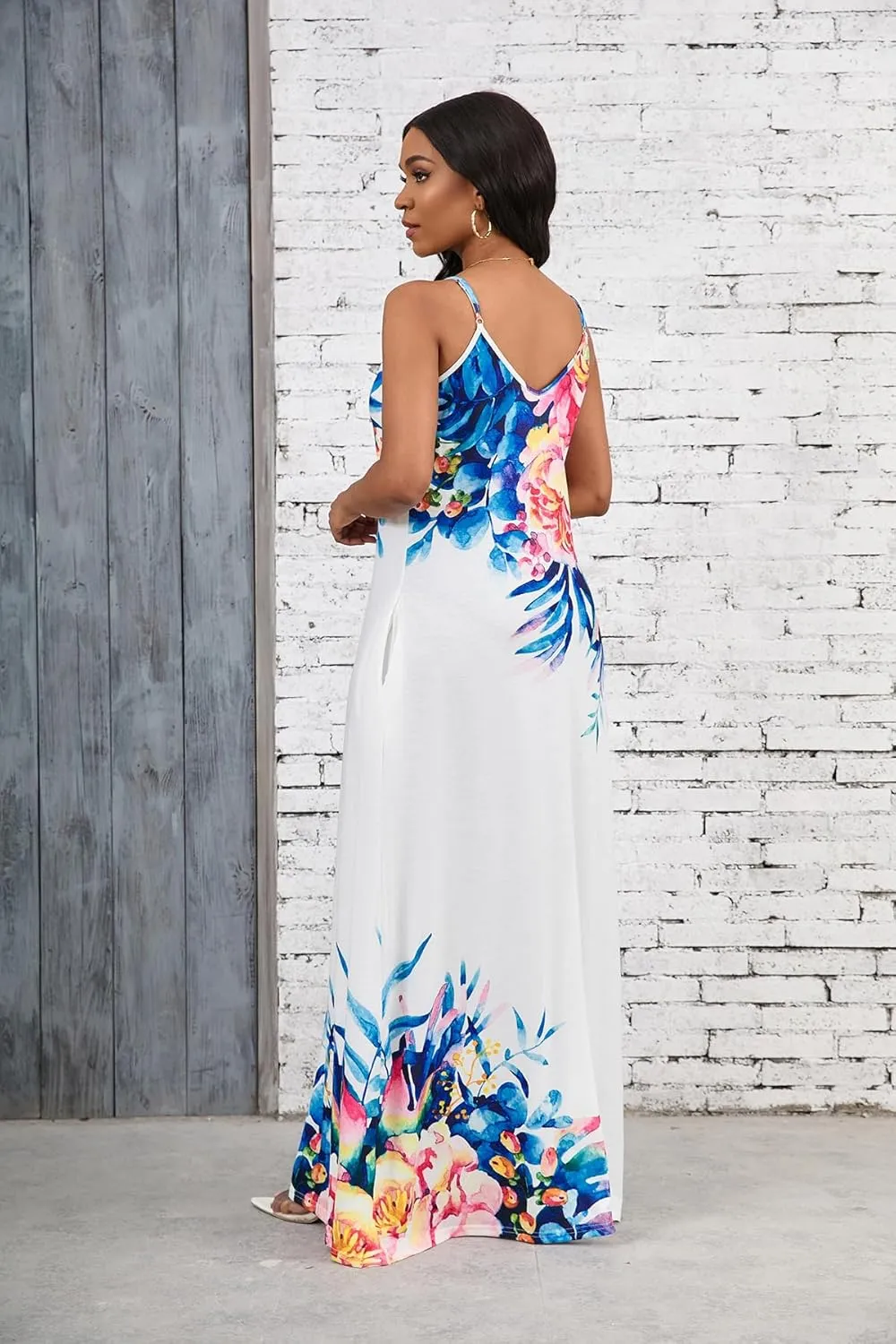 SheKiss 2025 Women's Casual Summer Floral Long Maxi Dresses Floor Length Sleeveless Plus Size Sundresses