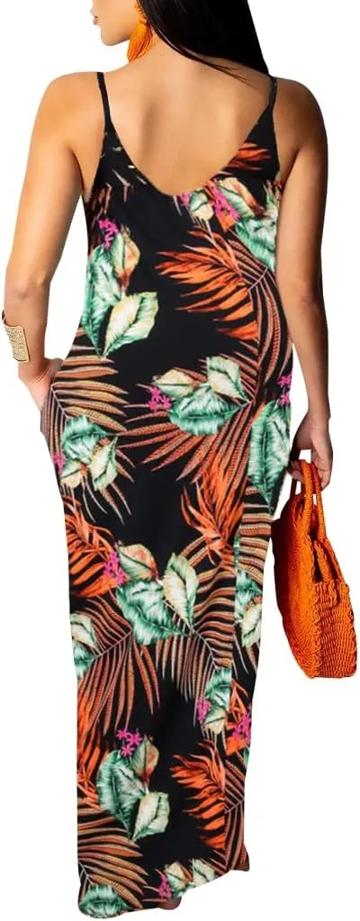 SheKiss 2025 Women's Casual Summer Floral Long Maxi Dresses Floor Length Sleeveless Plus Size Sundresses