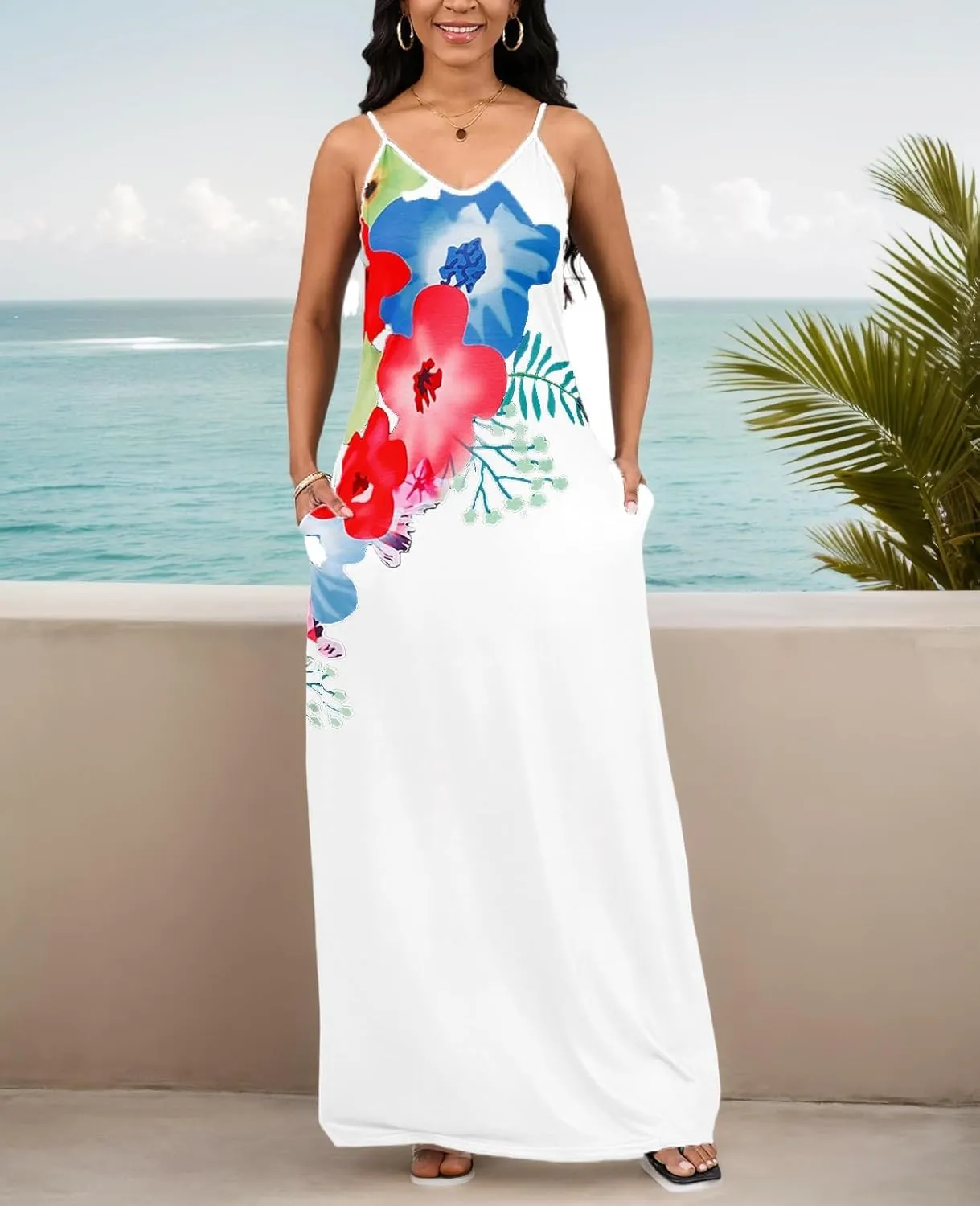 SheKiss 2025 Women's Casual Summer Floral Long Maxi Dresses Floor Length Sleeveless Plus Size Sundresses