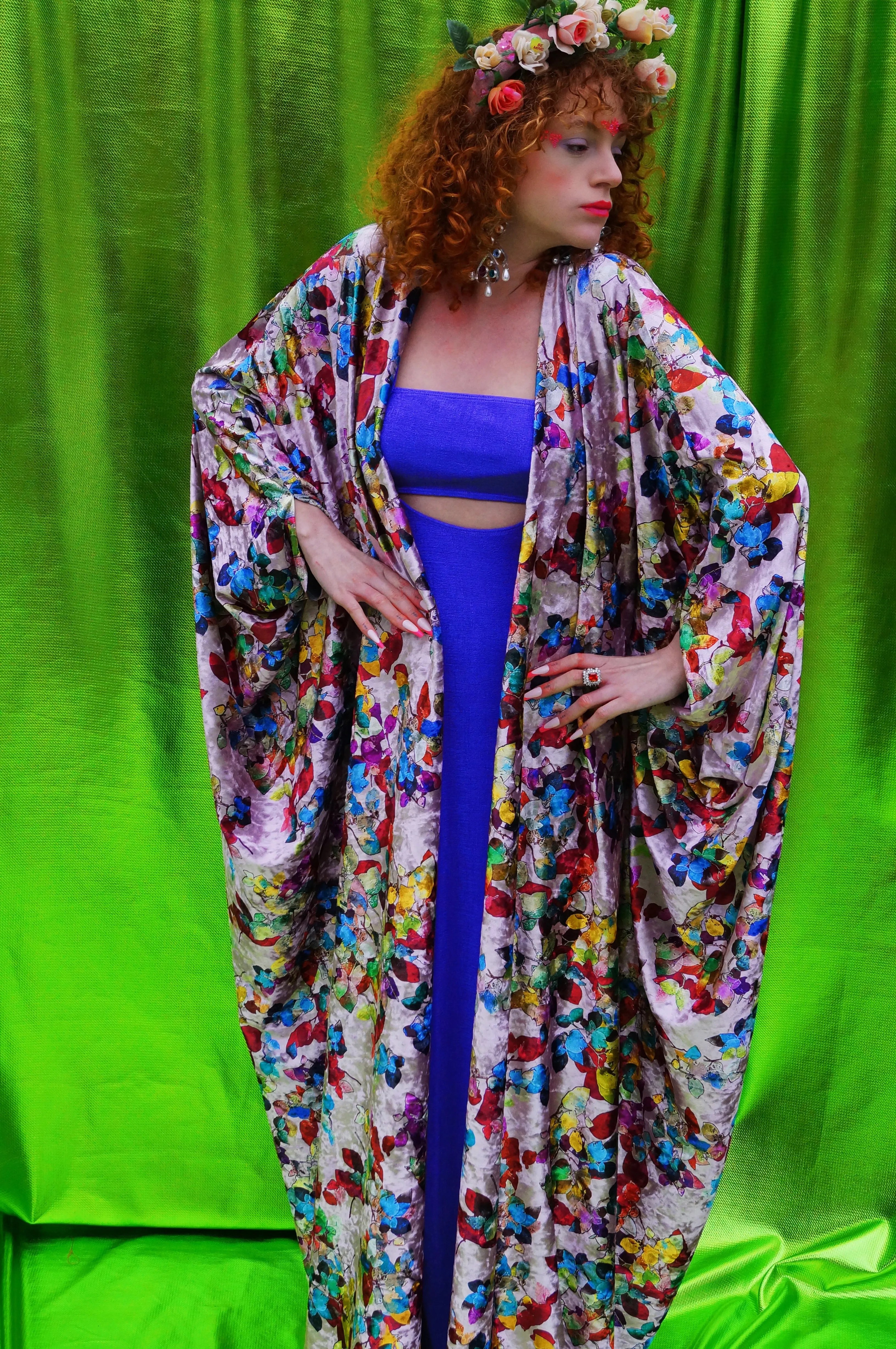 Silver/lilac velvet floral Robe / kimono or Kaftan Gown