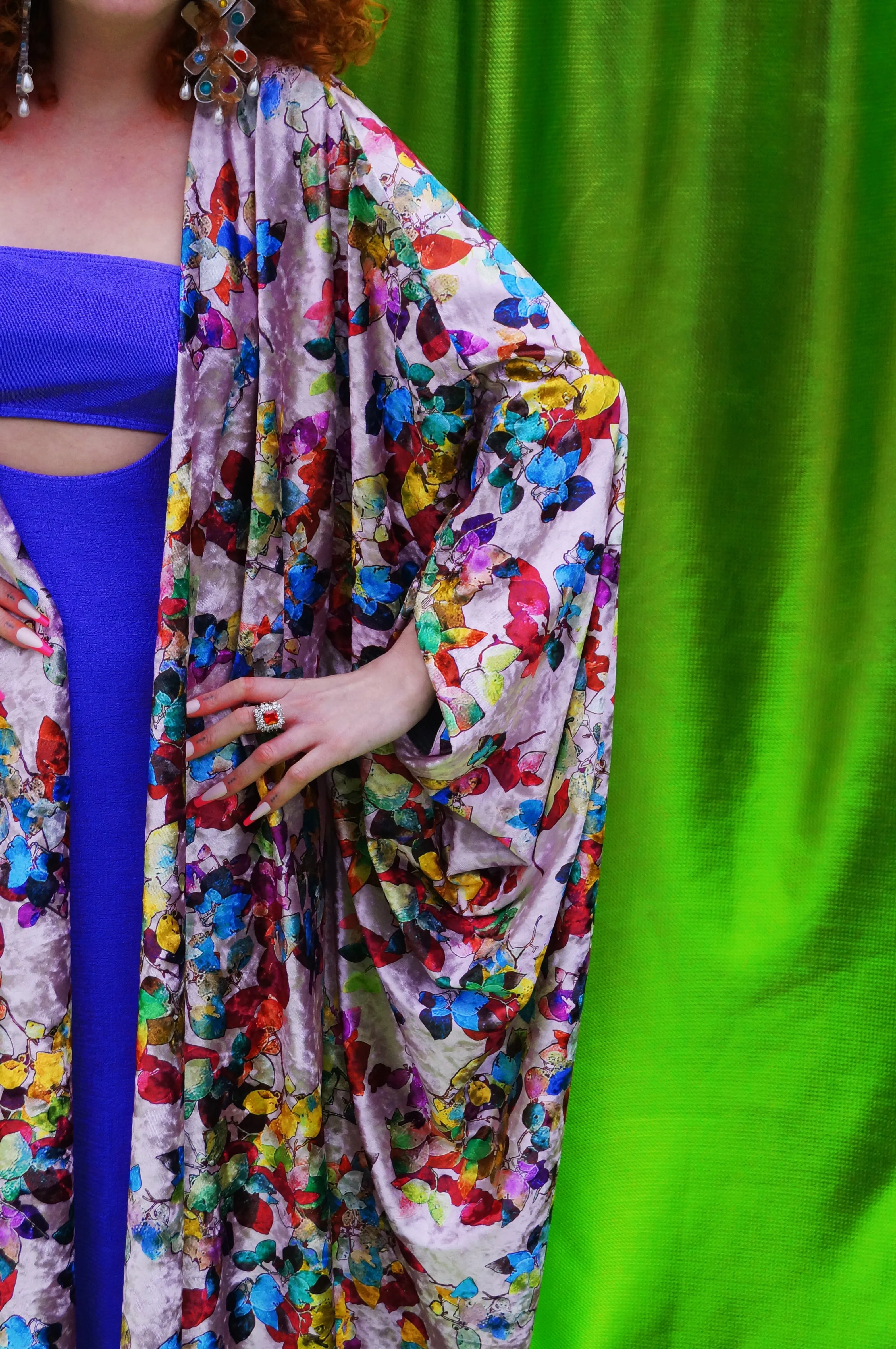 Silver/lilac velvet floral Robe / kimono or Kaftan Gown
