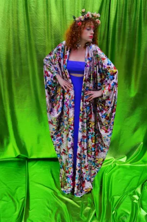 Silver/lilac velvet floral Robe / kimono or Kaftan Gown