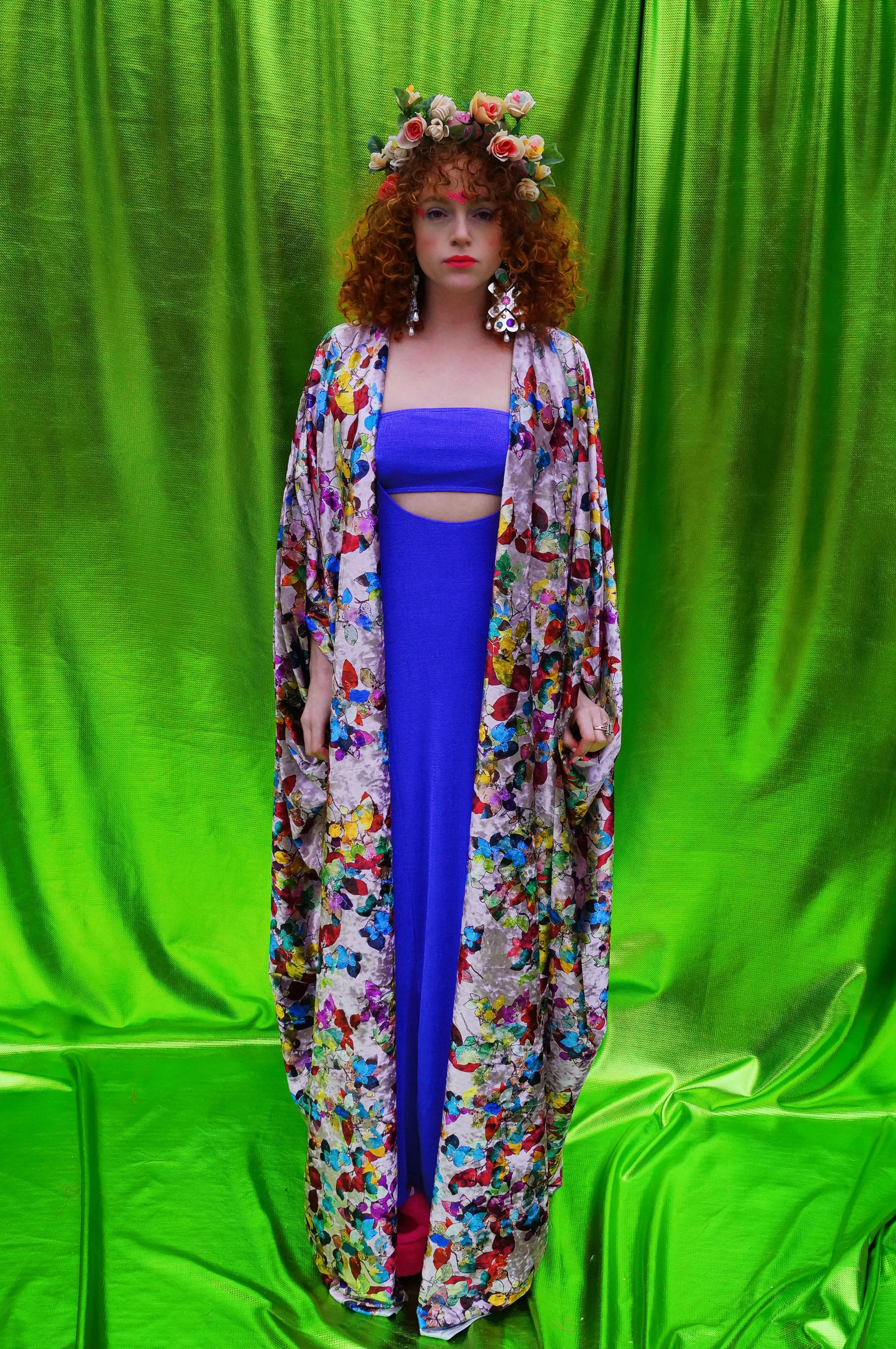 Silver/lilac velvet floral Robe / kimono or Kaftan Gown