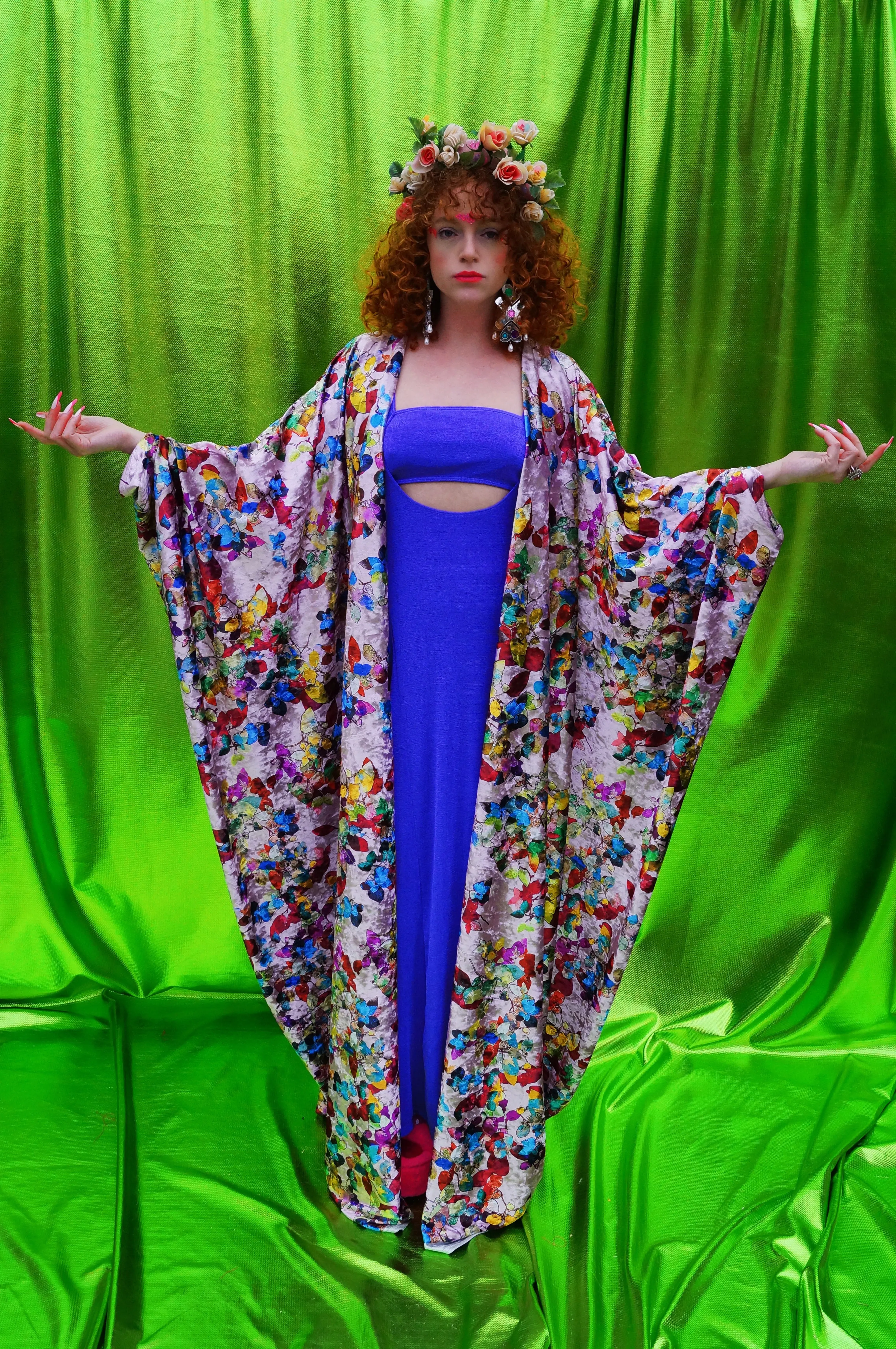Silver/lilac velvet floral Robe / kimono or Kaftan Gown