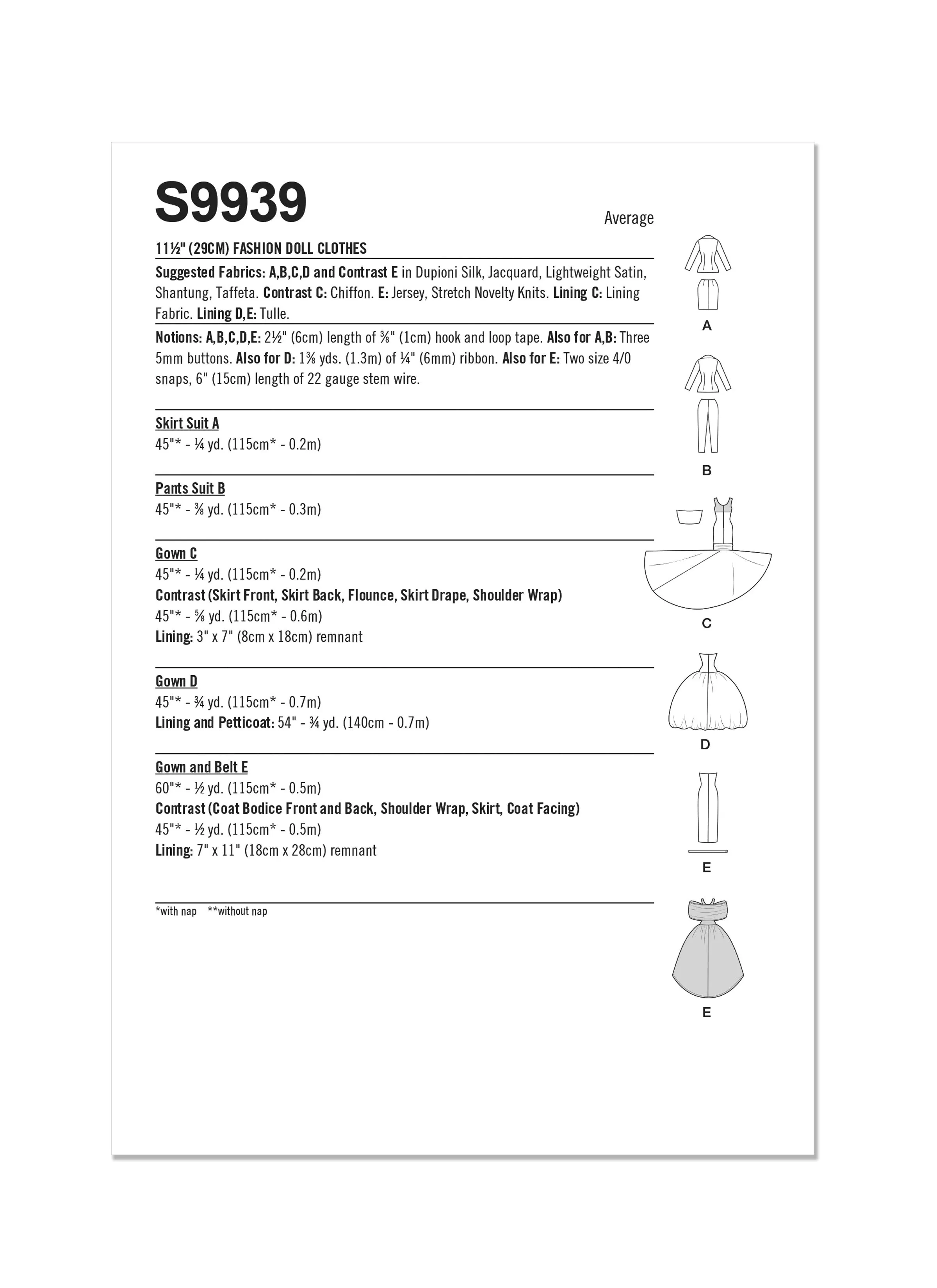 Simplicity Sewing Pattern 9939 Fashion Doll Clothes by Andrea Schewe Designs