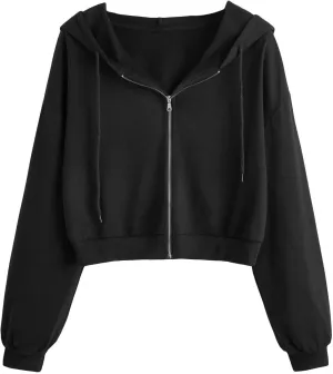 SOFIA'S CHOICE Cropped Zip Up Hoodie Women Long Sleeve Crop Sweatshirts Jackets