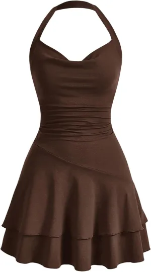 SOLY HUX Cute Halter Mini Dresses for Women Summer Sexy Club Party Backless Short Sundress