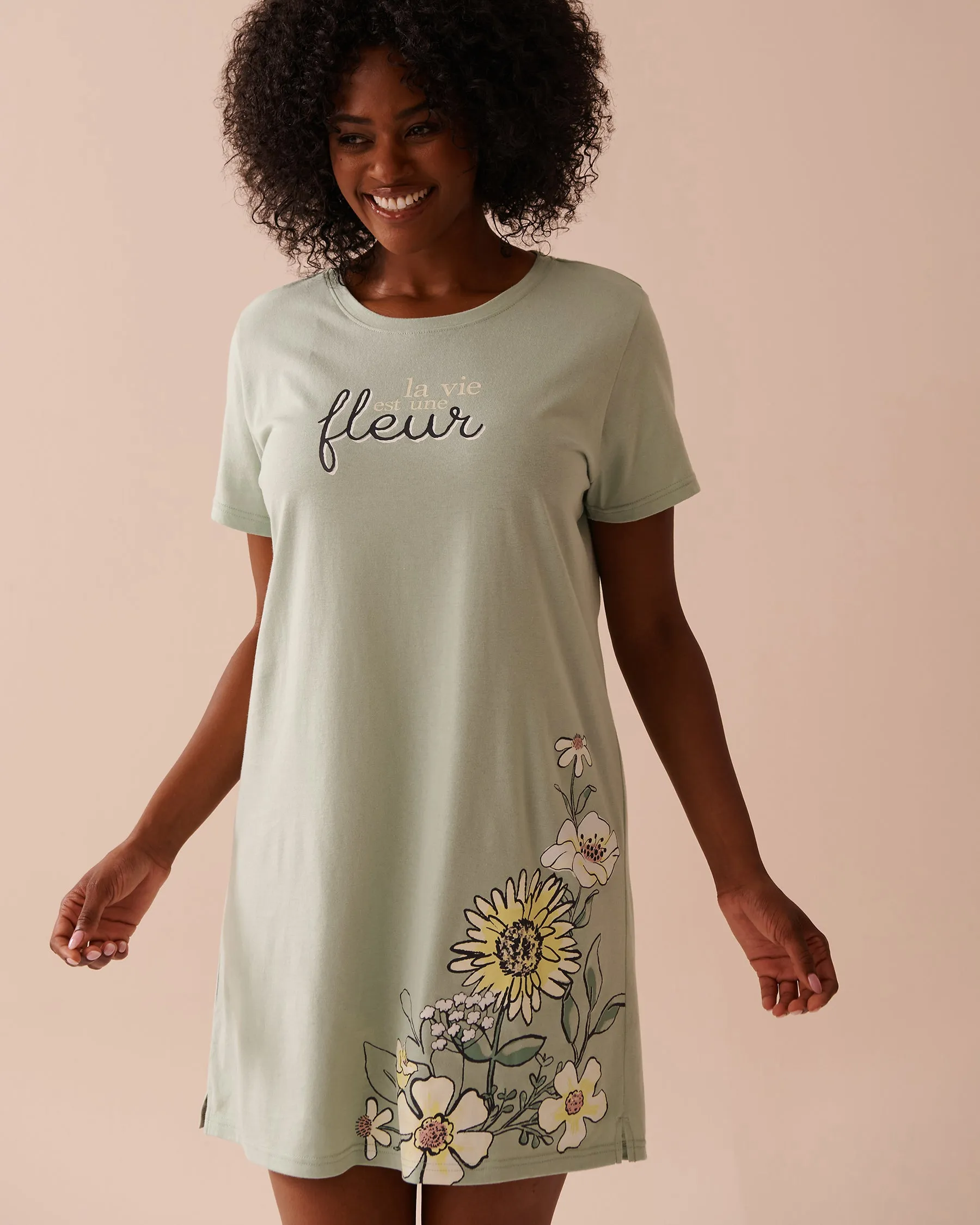 Sunflower Print Cotton Short Sleeve Sleepshirt