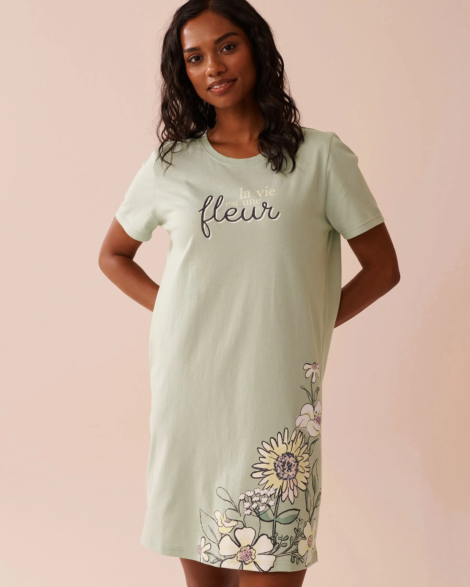Sunflower Print Cotton Short Sleeve Sleepshirt