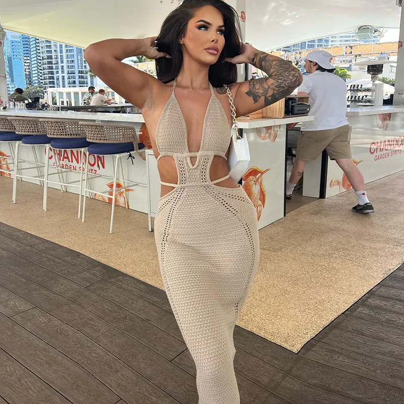 TastyHottie - Karen Hollow Out Halter Backless Maxi Dress
