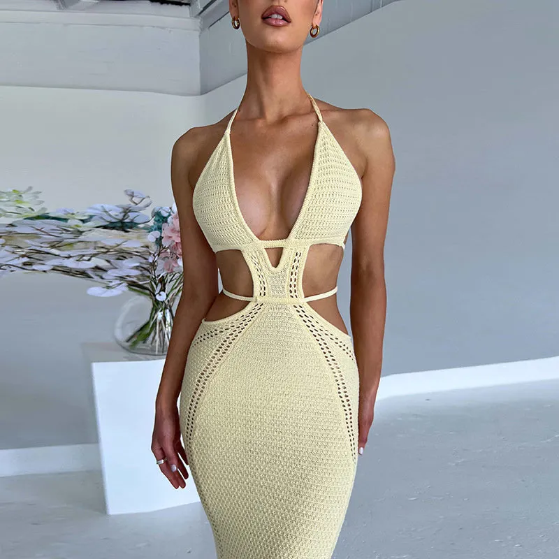 TastyHottie - Karen Hollow Out Halter Backless Maxi Dress