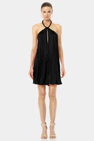 The Cave Short Fringe Halter Neck Black Backless Dress