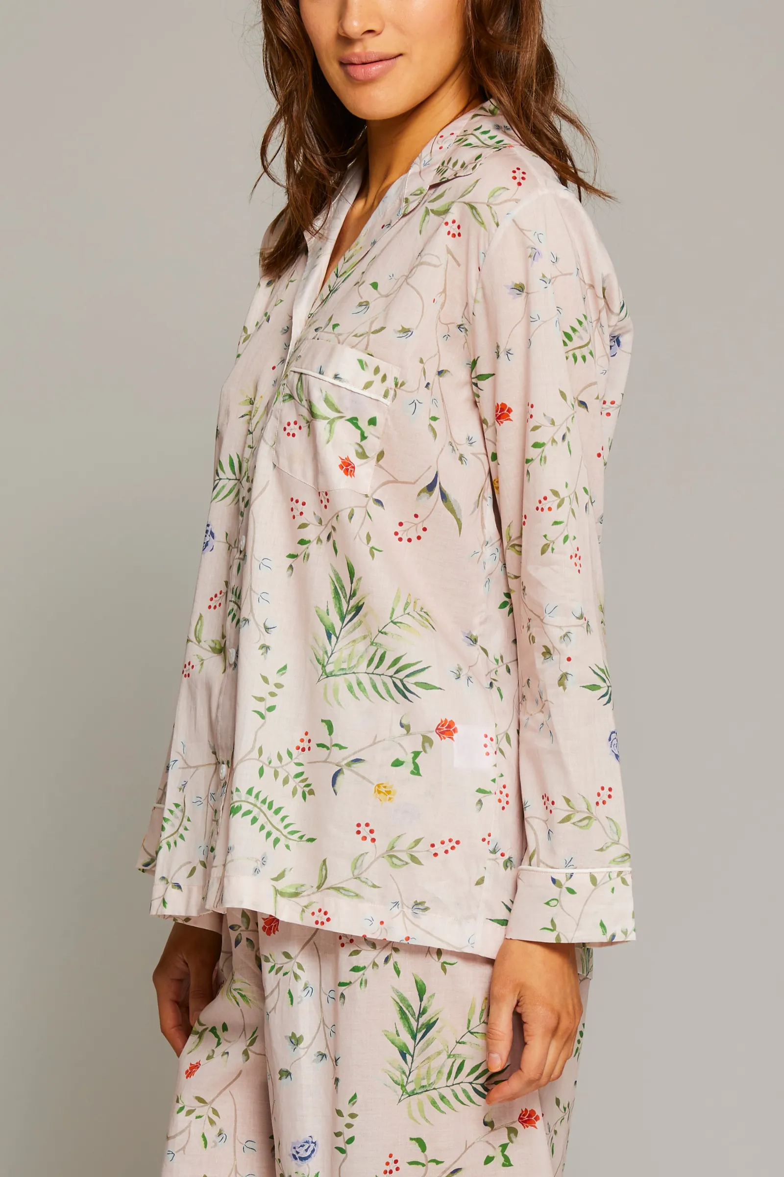 Tropical Pajama Set w Piping - Pink