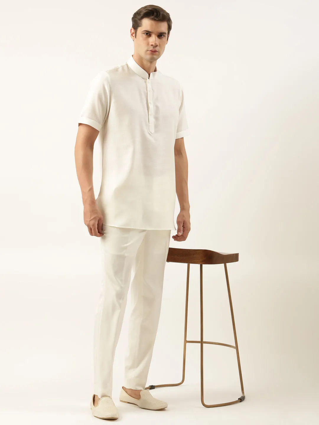 White Cotton Short Kurta