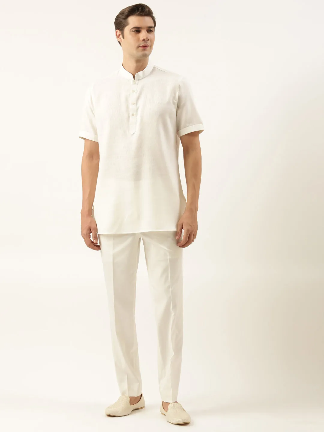 White Cotton Short Kurta