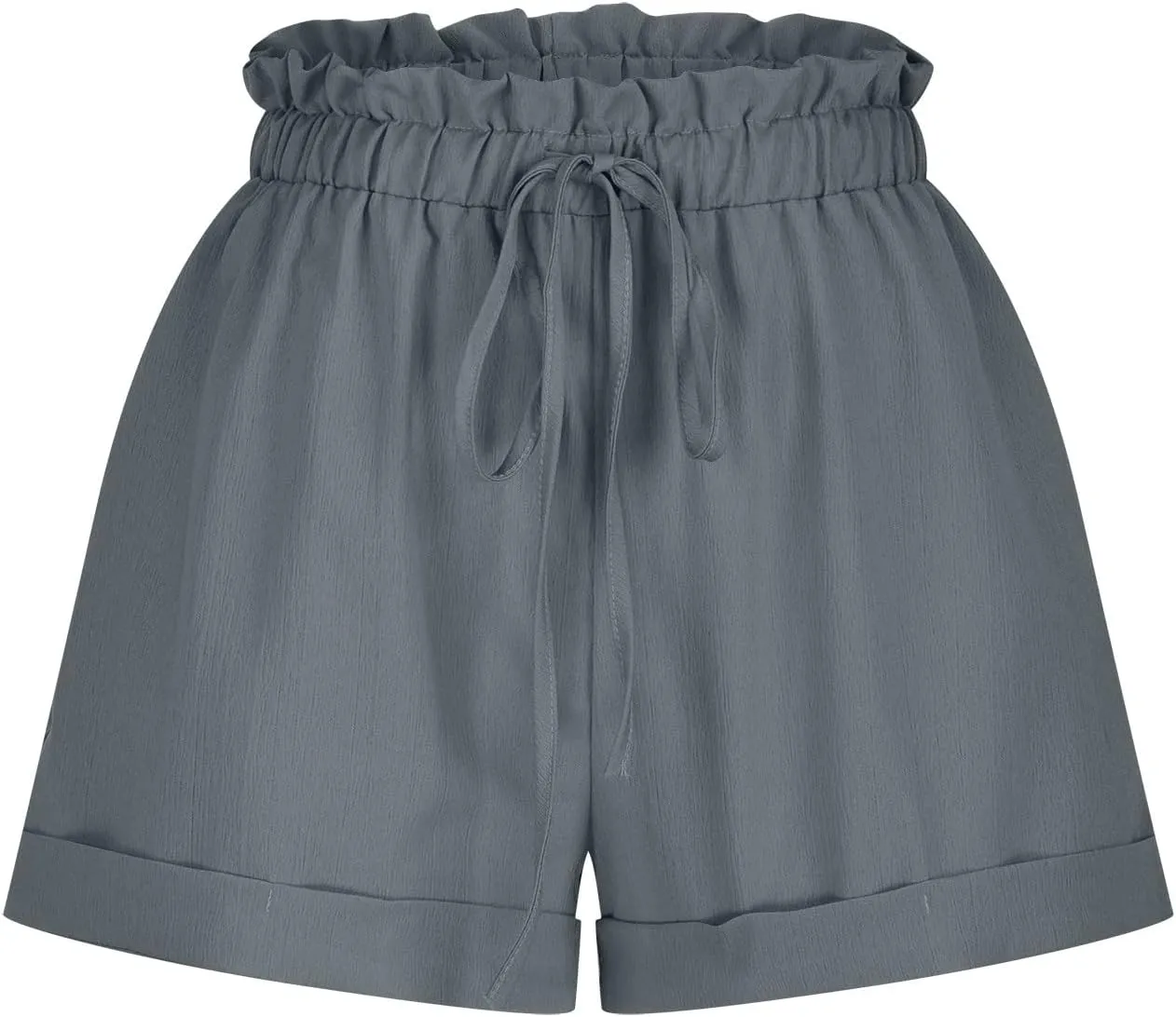 Women Fashion Paperbag Shorts Cotton Linen Elastic Waist Drawstring Comfy Shorts Summer Beach Short Pants with Pocket