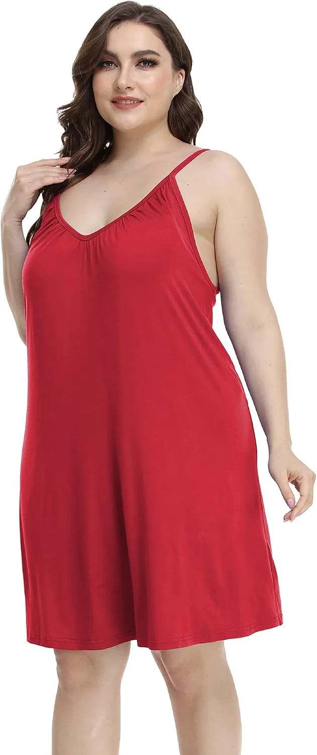 Women's Plus Size Nightgown Full Slip Loose Sleepwear V Neck Night Dress Adjustable Spaghetti Strap Negligee